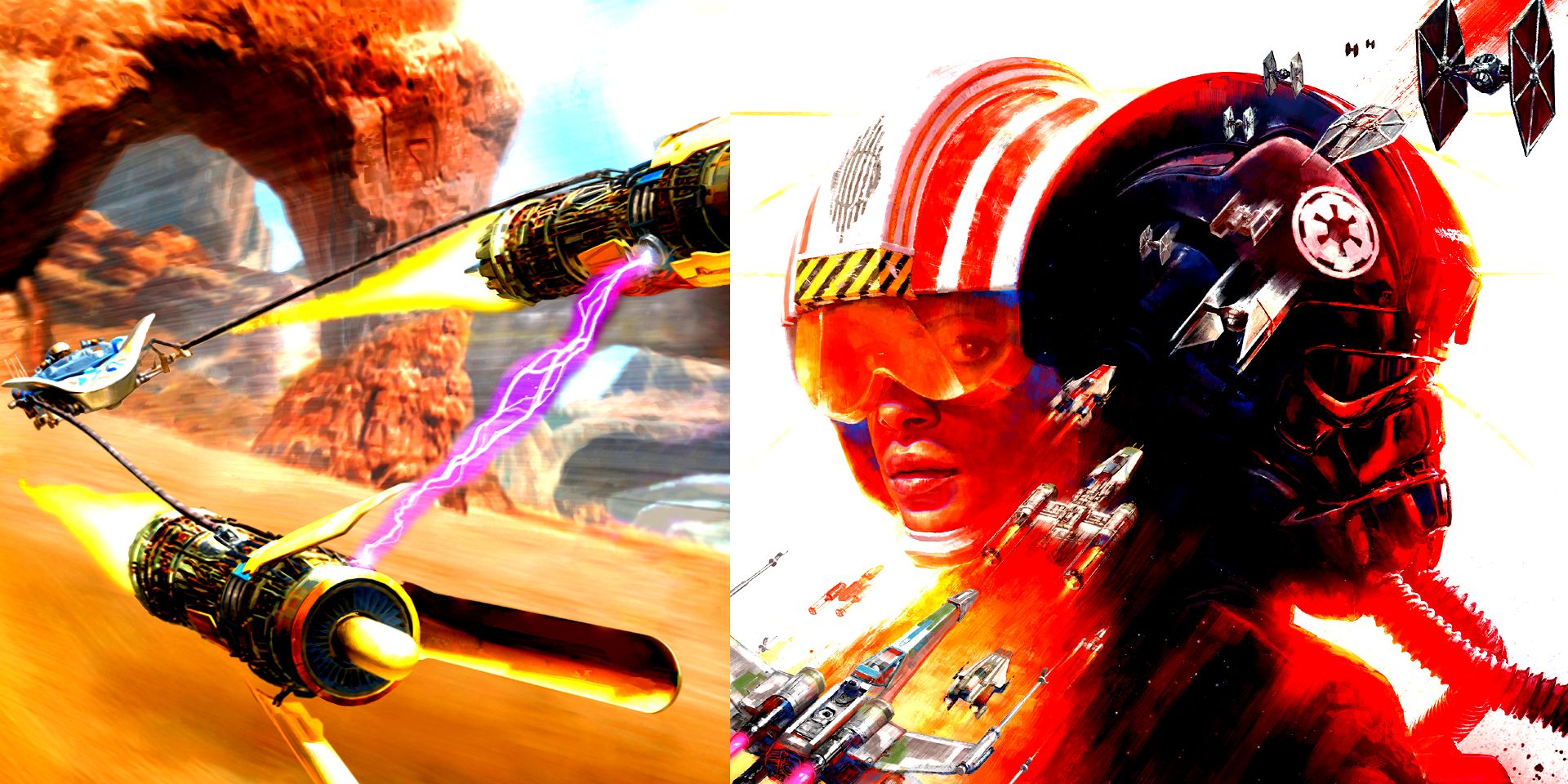 Star Wars Racer and Star Wars Squadrons covers.
