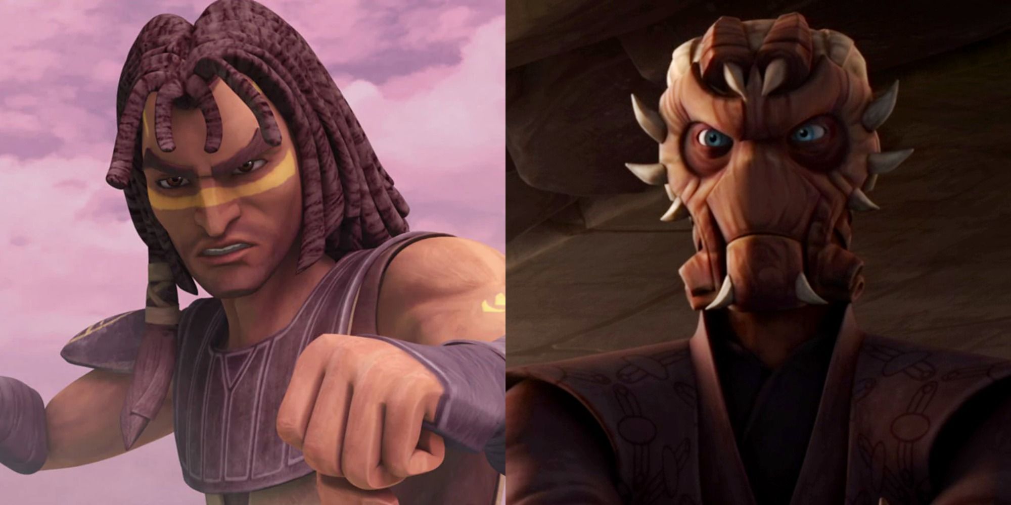 Split image showing Quinlan Vos and Ima-Gun Di in The Clone Wars