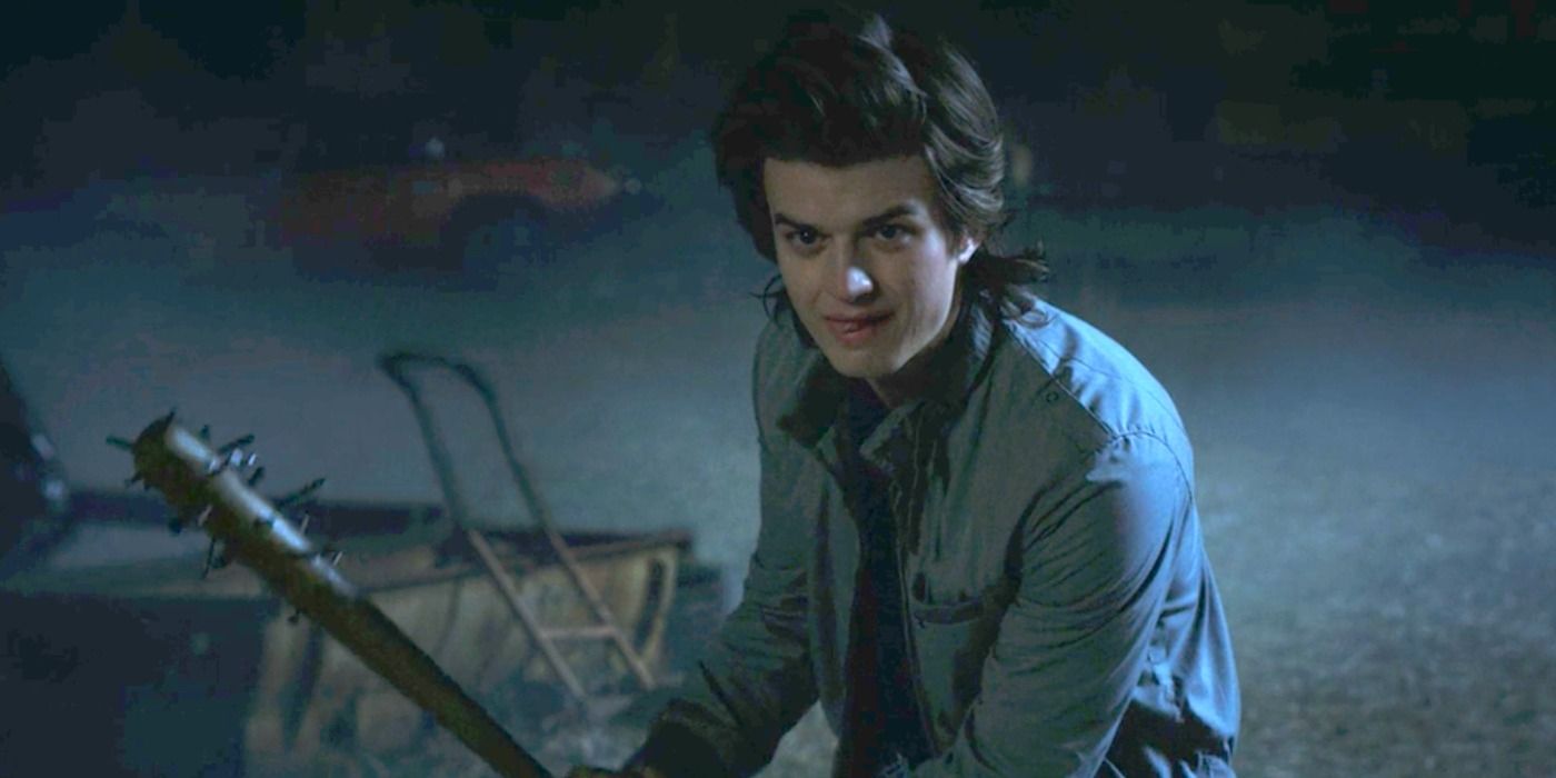Steve Harrington holding a bat with nails in Stranger Things