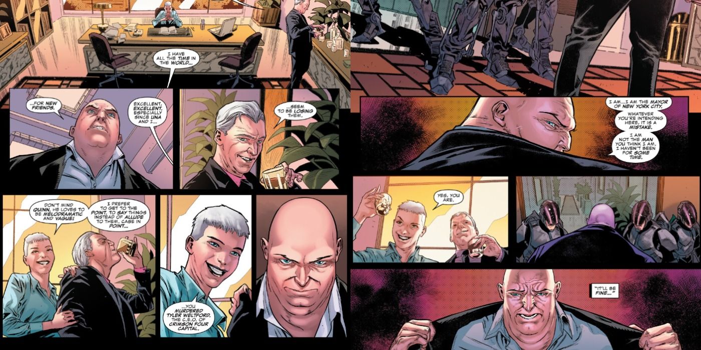 The Stromwyns humiliating Kingpin and having him beaten by armed guards in Marvel comics
