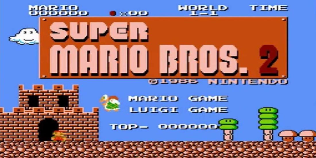 A screenshot of the start screen from the Famicom version of Super Mario Bros. 2.