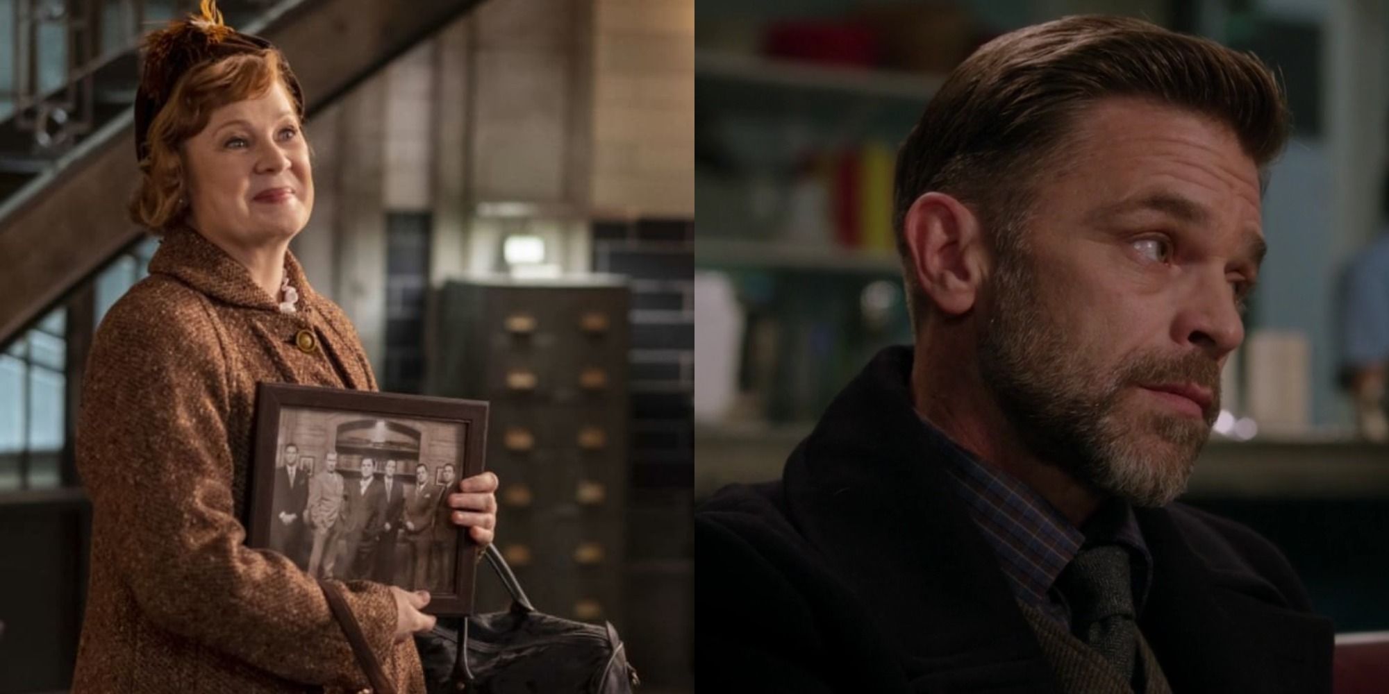 Split image showing Mrs Butters and Ishim in Supernatural