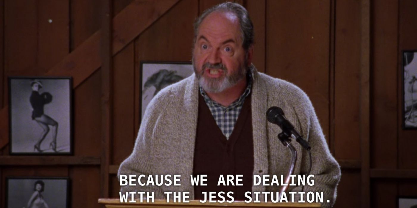 Taylor talking about Jess at the Town meeting on Gilmore Girls