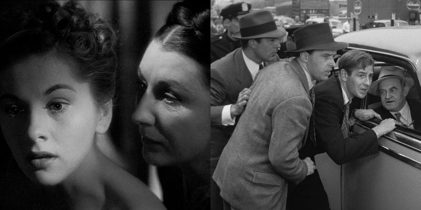 Split image showing scenes from Rebecca and The Naked City