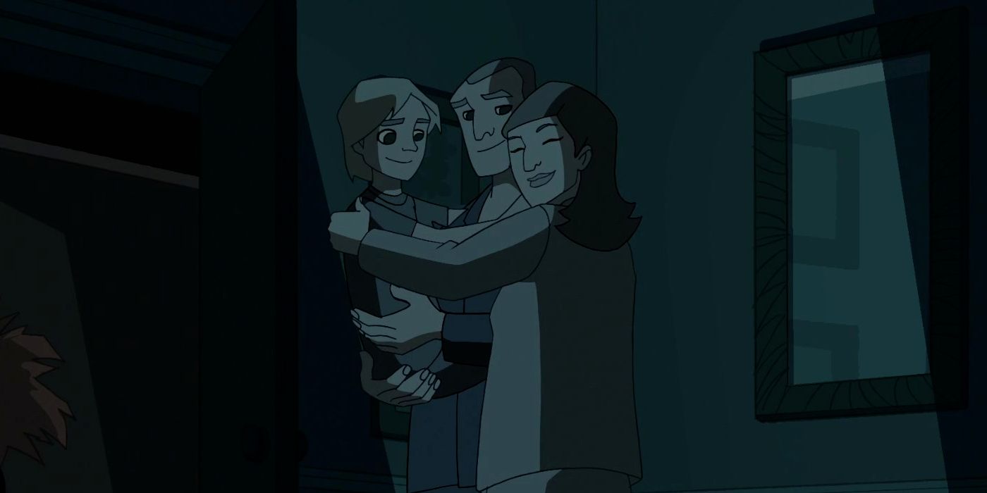 The Connors family hug in Spectacular Spider-Man
