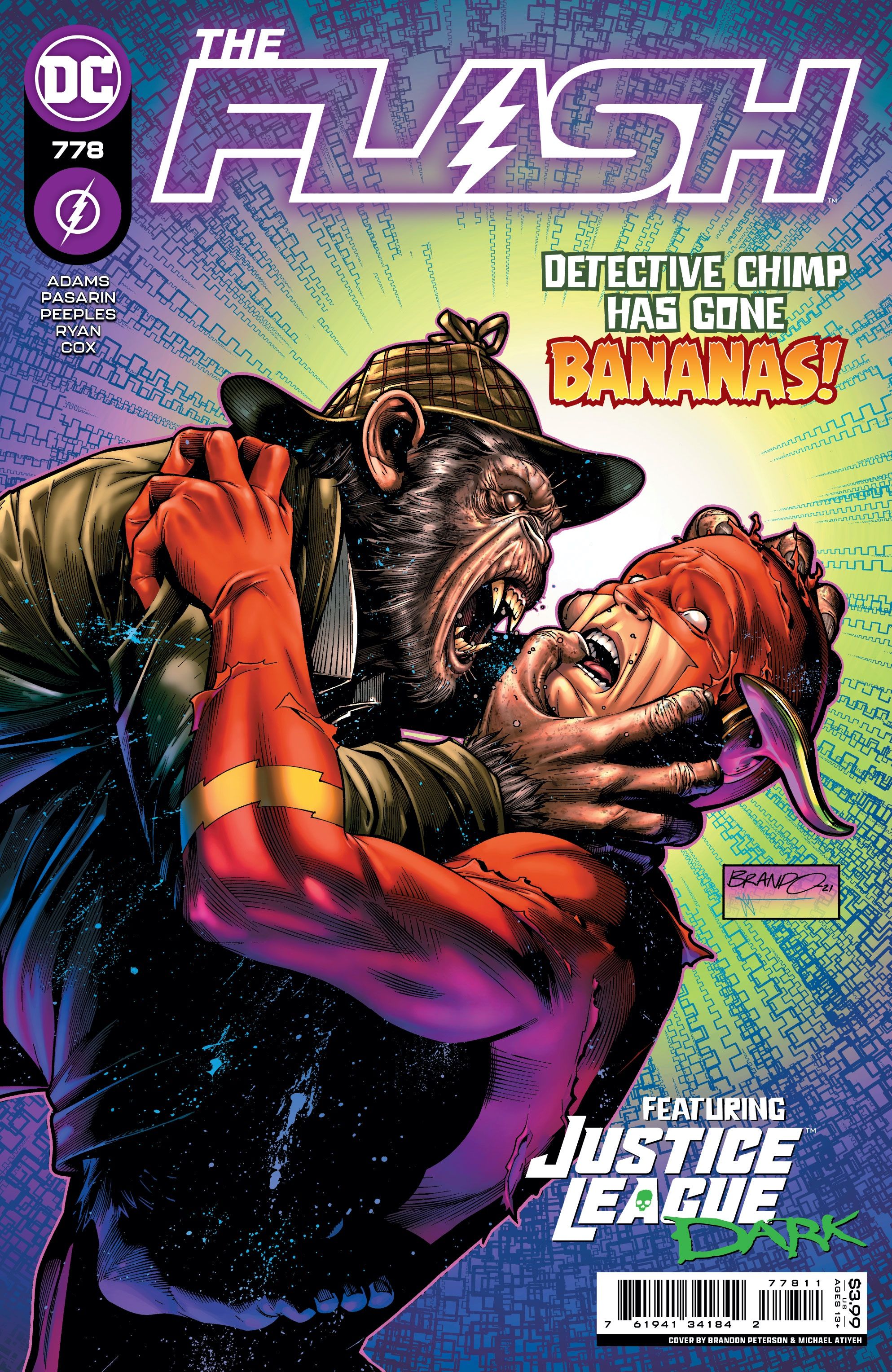 The Flash 778 cover, showing Detective Chimp fighting the Flash