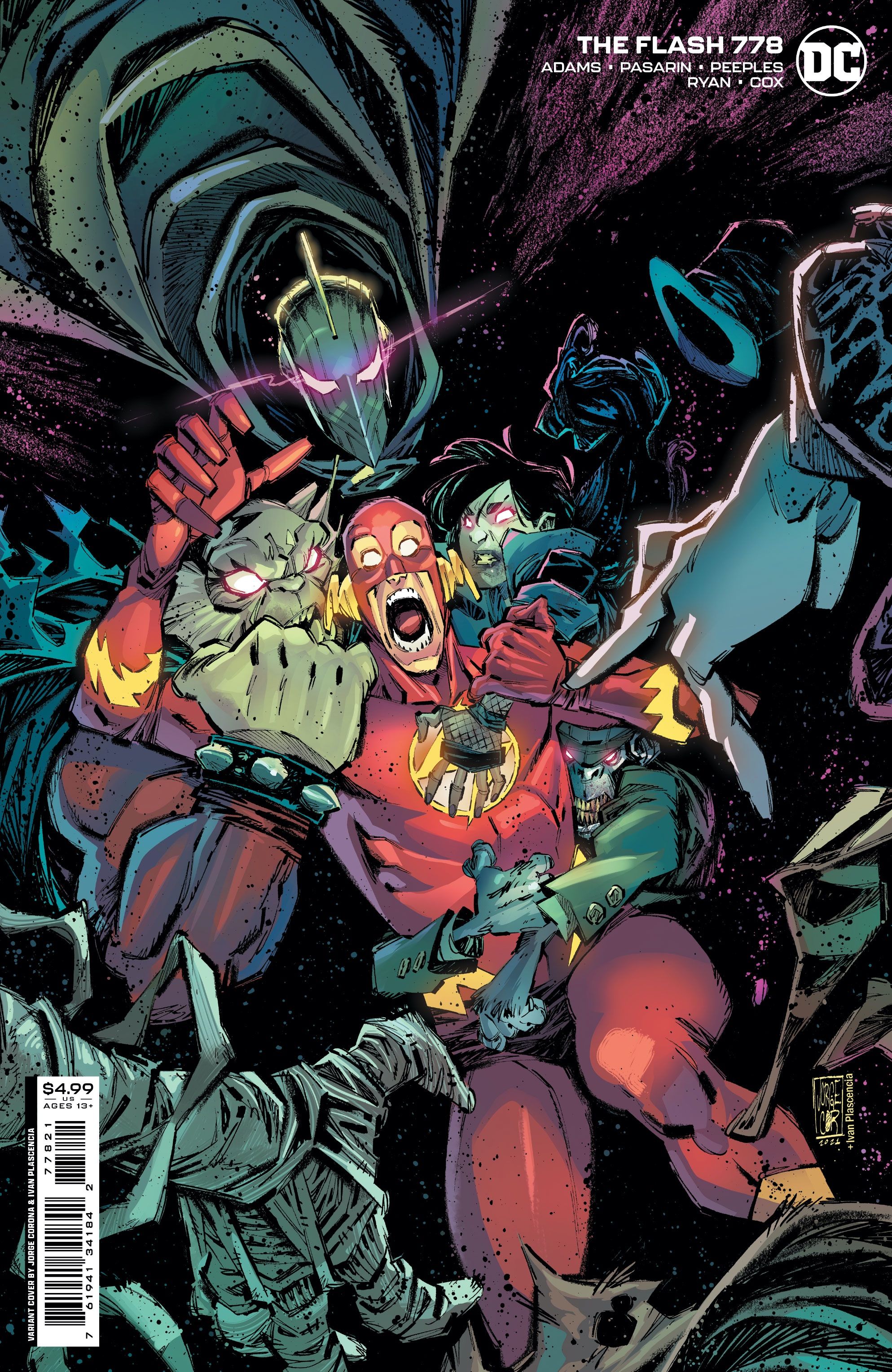 The Flash 778 variant cover, showing the Flash fighting Justice League Dark