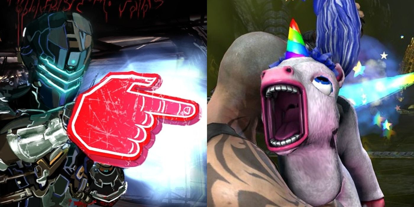A split image showing The Hand Cannon from Dead Space 2 and Mr. Toots from Red Faction Armageddon.