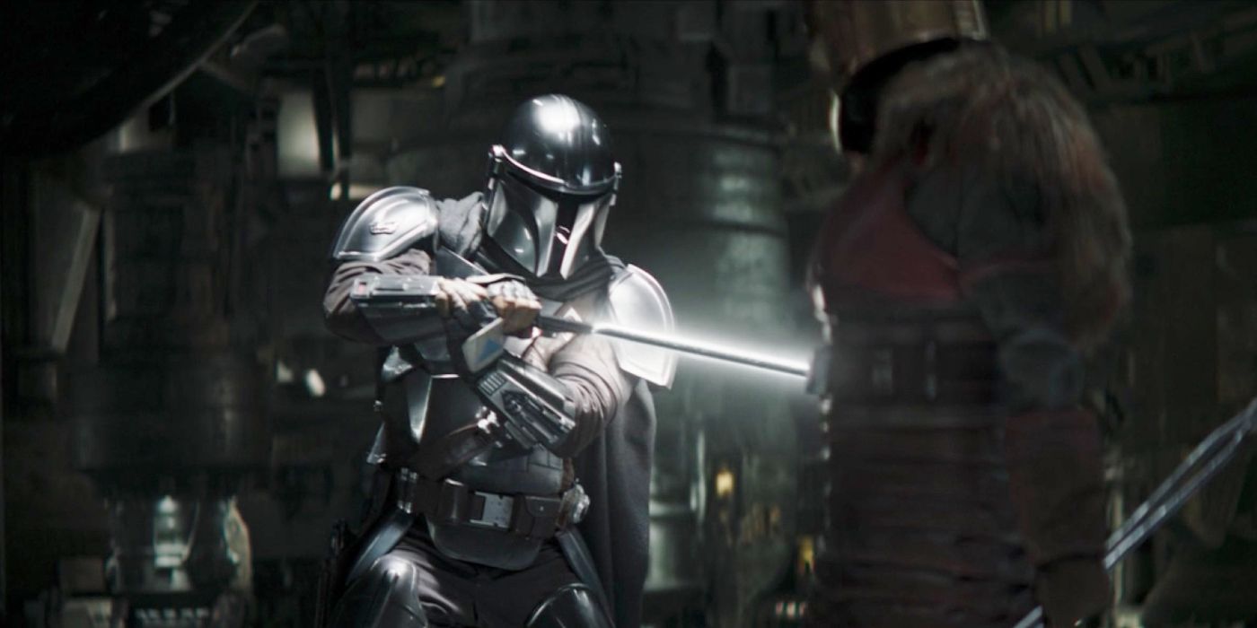 The Mandalorian Fights with Darksaber in Book of Boba Fett