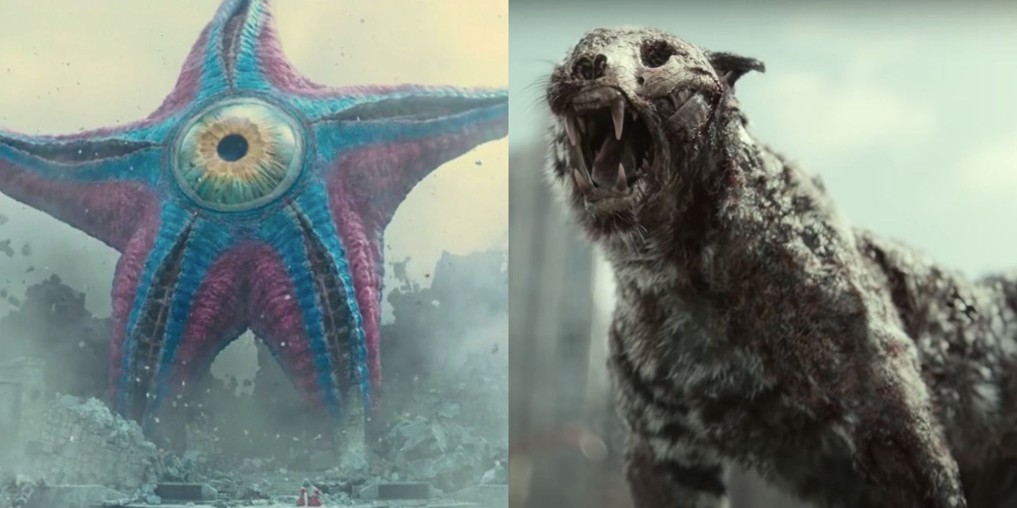 Split image showing Starro in The Suicide Squad and Valentine in Army of the Dead