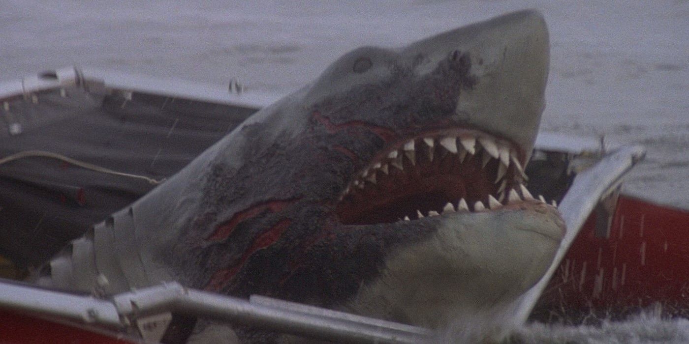 The shark breaking apart a boat in Jaws 2