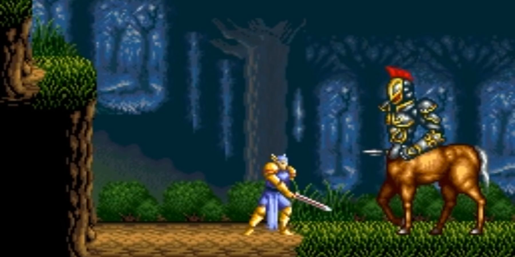 The statue of The Master battling the centaur boss in ActRaiser