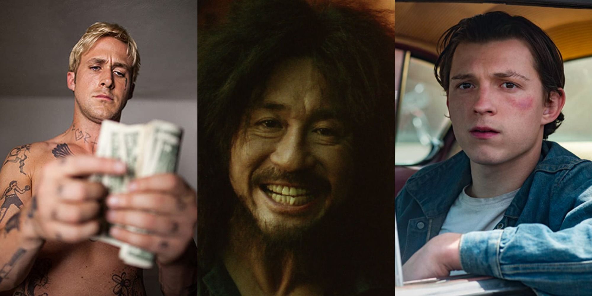 Three side by side images from The Place Beyond the Pines, Oldboy and Devil All the Time