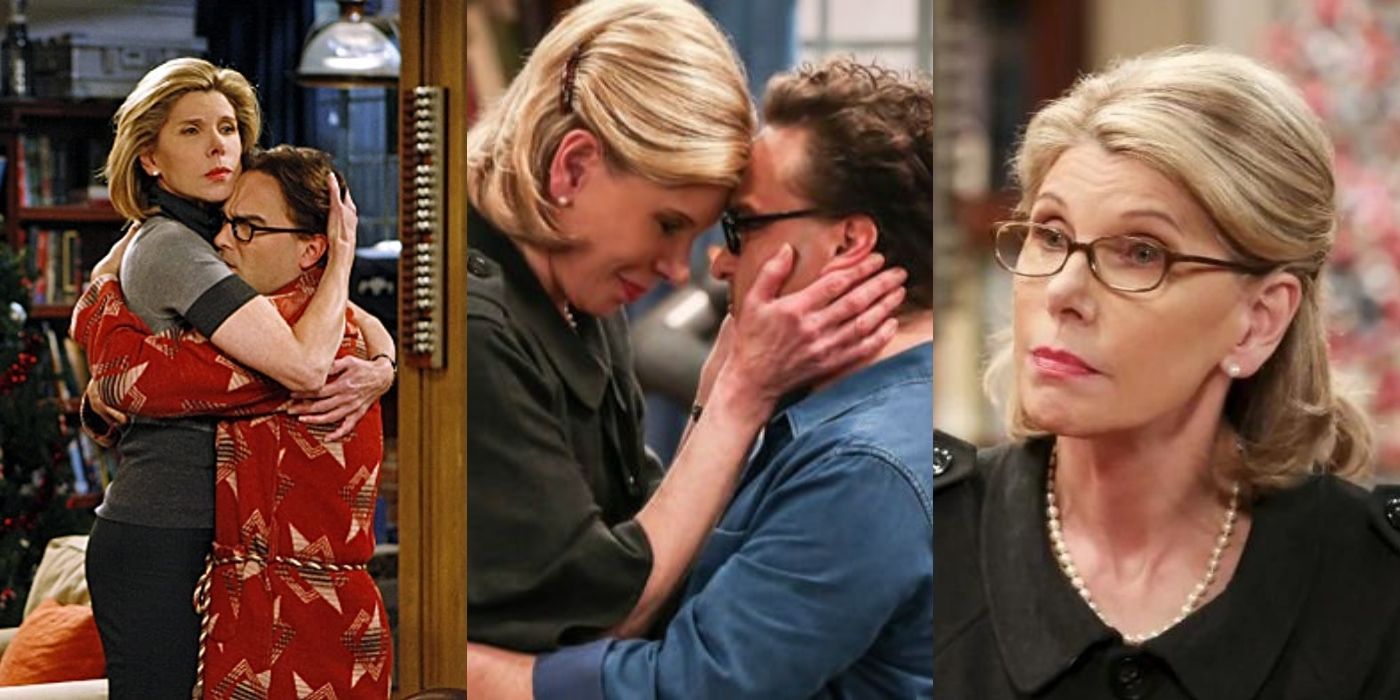 Three side by side images of Beverly and Leonard in different scenes from TBBT