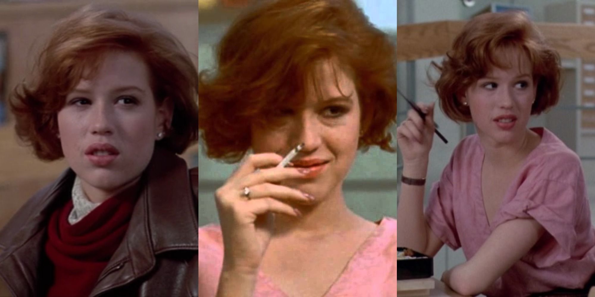 Three side by side images of Claire from The Breakfast Club