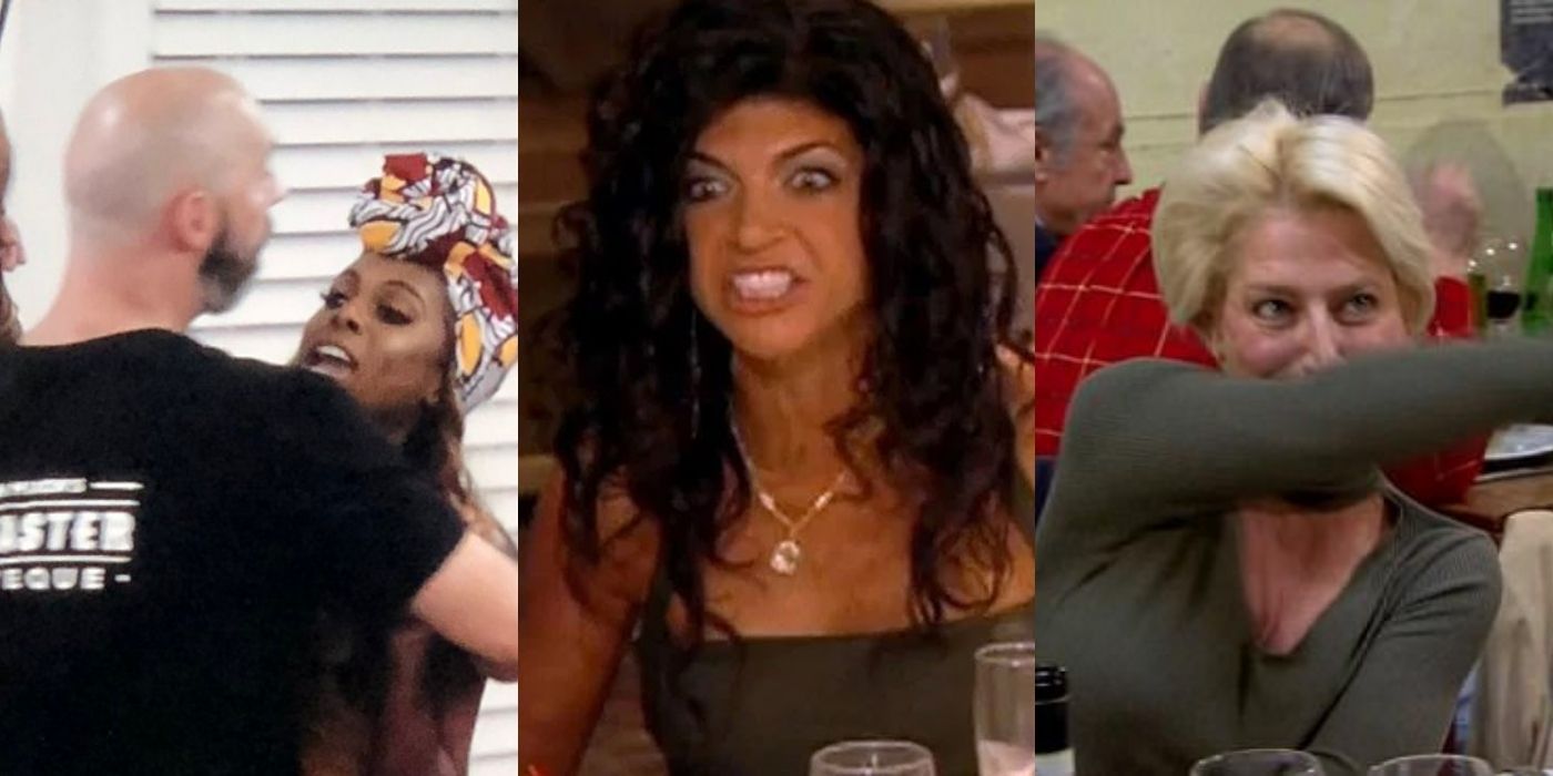 Three split images of Candiace, Teresa, and Dorinda from The Real Housewives