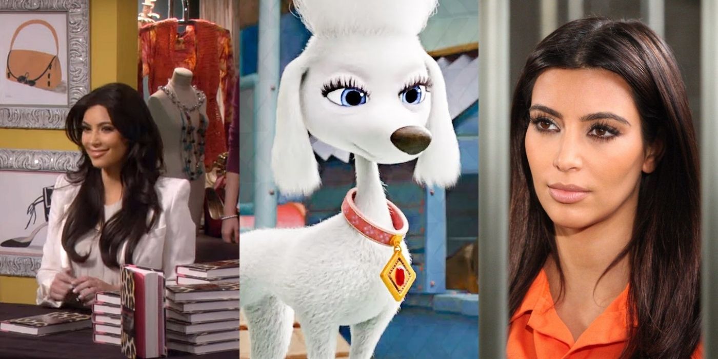 Three split images of Kim Kardashian's characters in movies and shows over the years