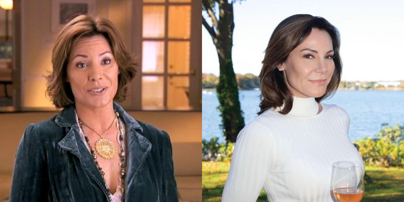 Three split images of Luann from season 1 to now on RHONY