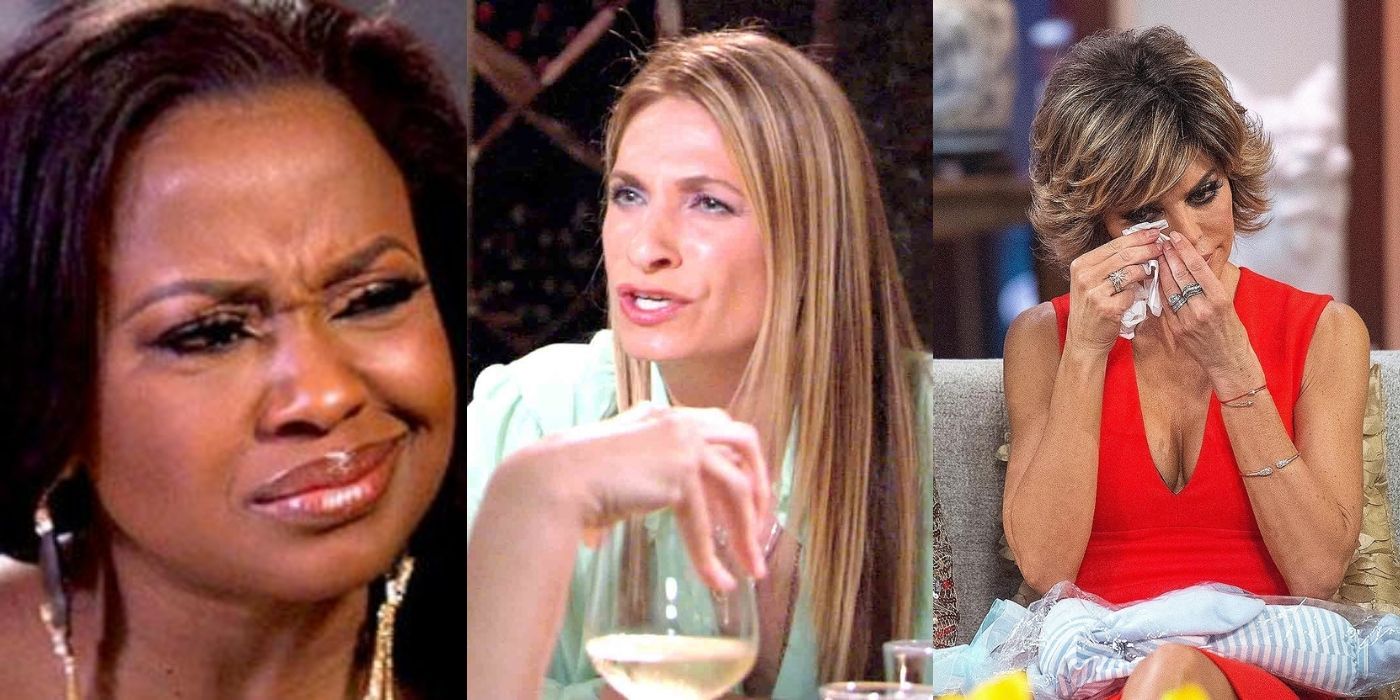 Three split images of Phaedra, Heather, and Lisa in different scenes from The Real Housewives