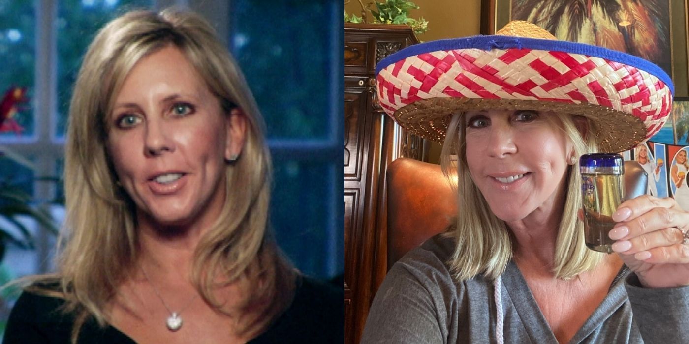 Three split images of Vicki Gunvalson in season 1 and now from RHOC