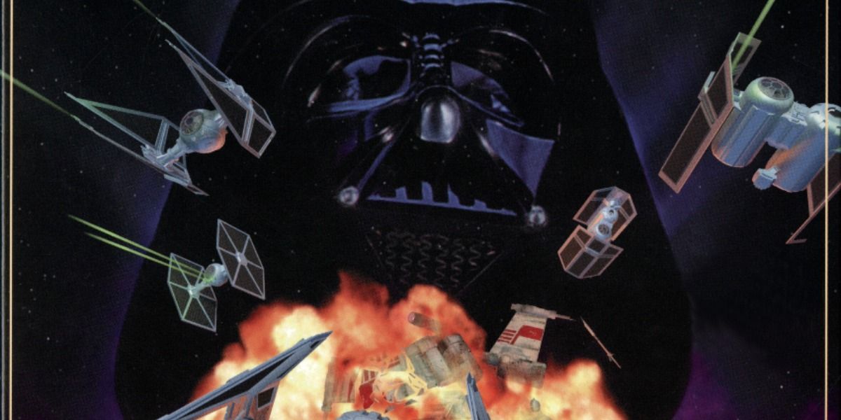 Darth Vade witnesses a starship battle in Star Wars: TIE Fighter.