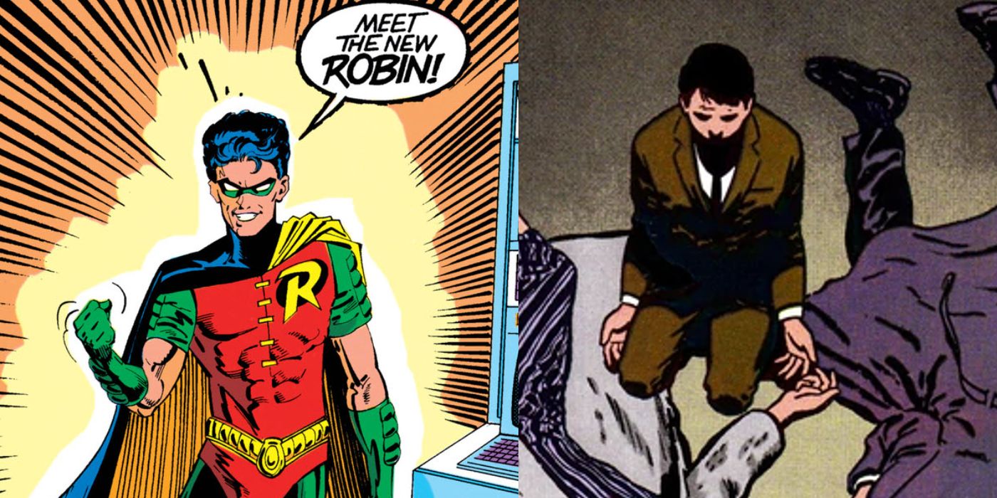 Tim Drake&rsquo;s debut as Robin in Batman $457 and Bruce Wayne and his dead parents in Batman Year One.