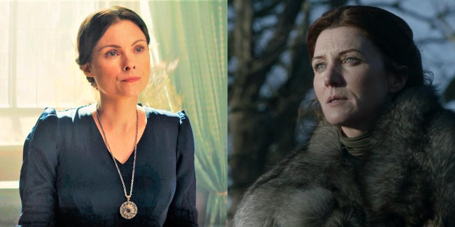 Tissaia in a blue dress in The Witcher and Catelyn Stark in furs in Game of Thrones