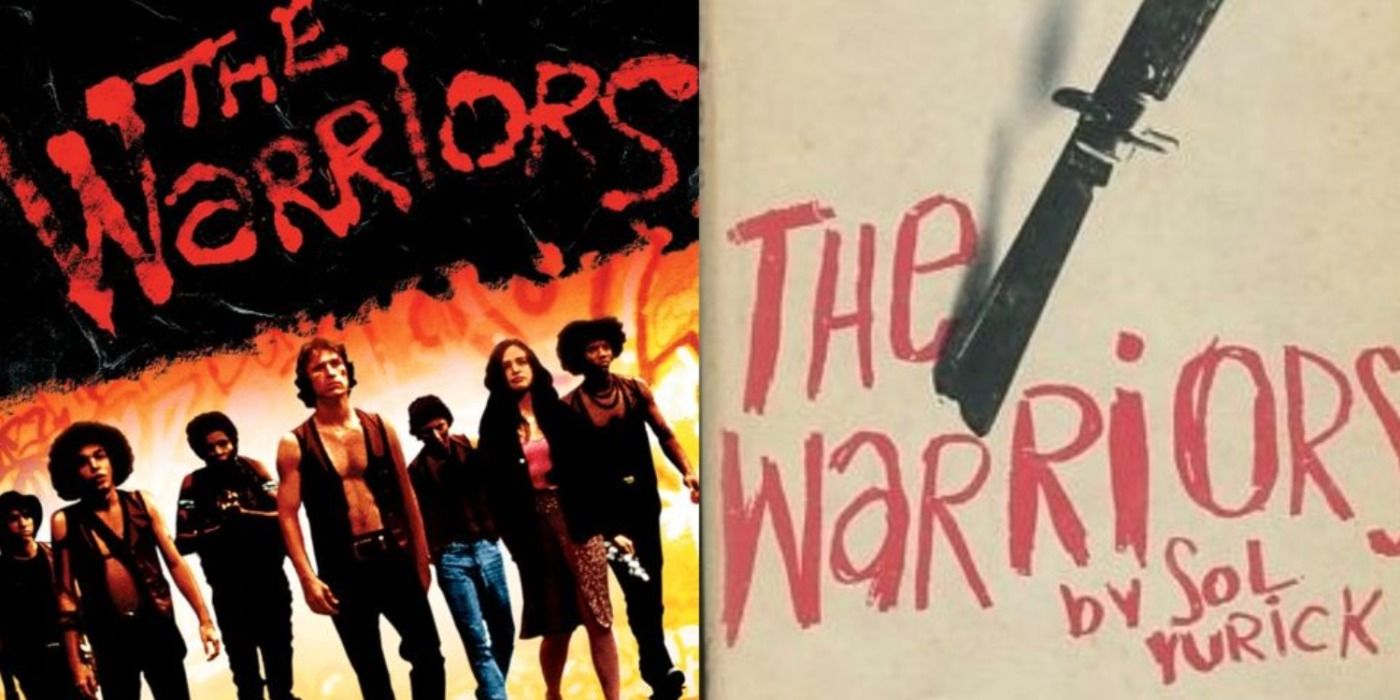 Two side by side images from The Warriors movie and book jacket cover
