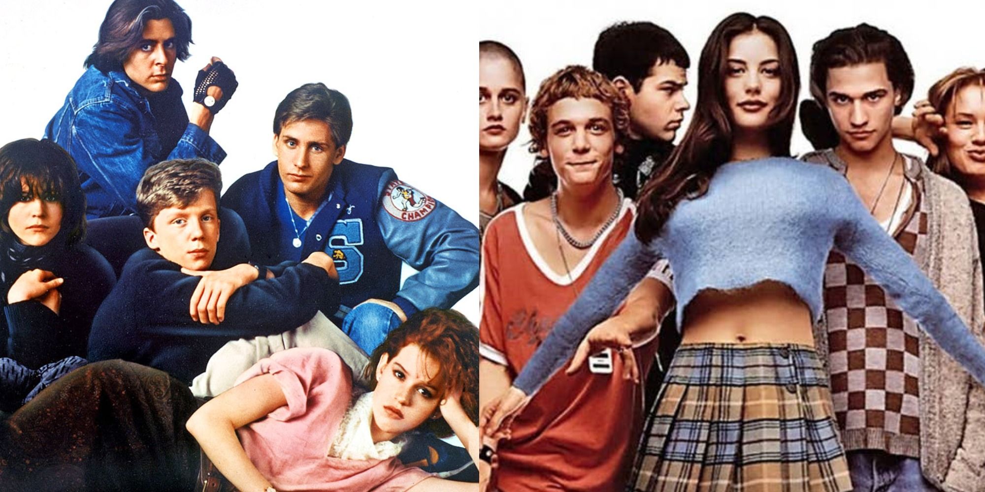 Two side by side images of the cast of The Breakfast Club and Empire Records