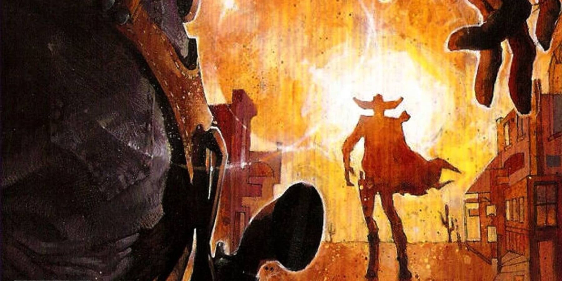 US Marshall and an outlaw having a duel in key art for Outlaws 1997