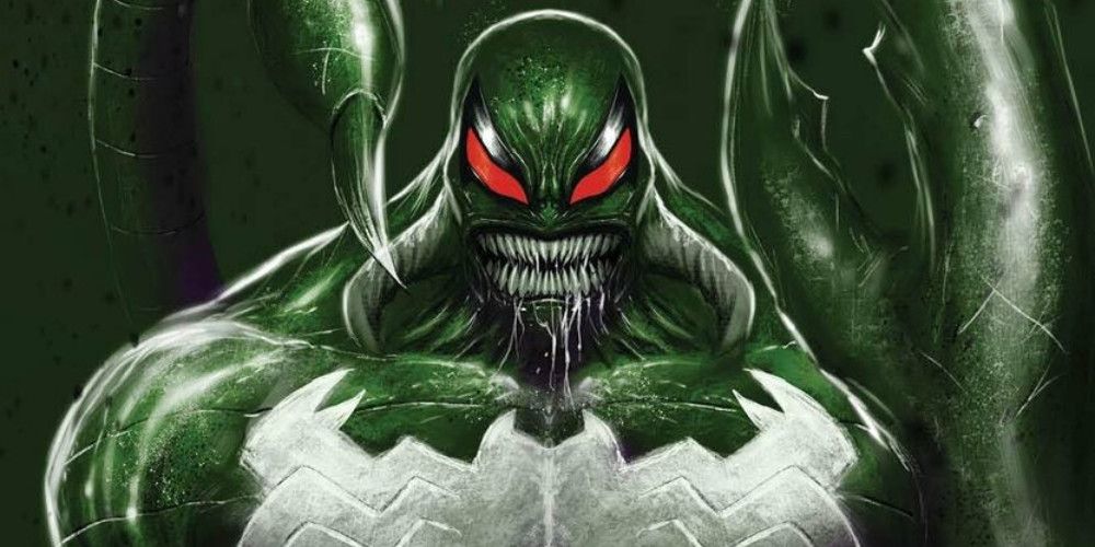 A venomized Scorpion looks at the viewer in Marvel Comics.