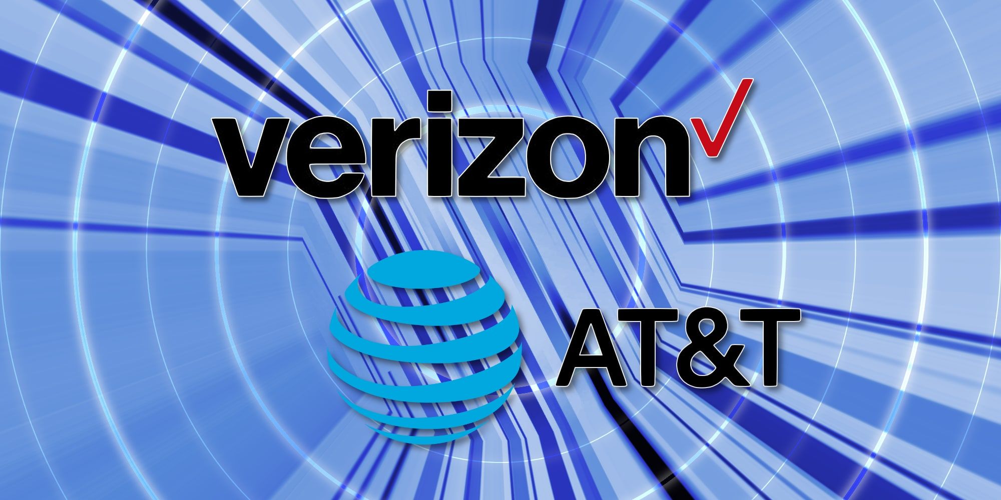Verizon And AT&amp;T Logos Over Data Wave BG