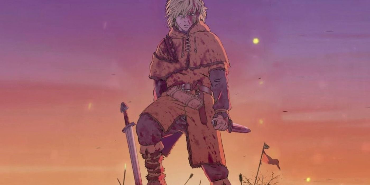 Thorfinn standing atop a mound of corpses in Vinland Saga cover art