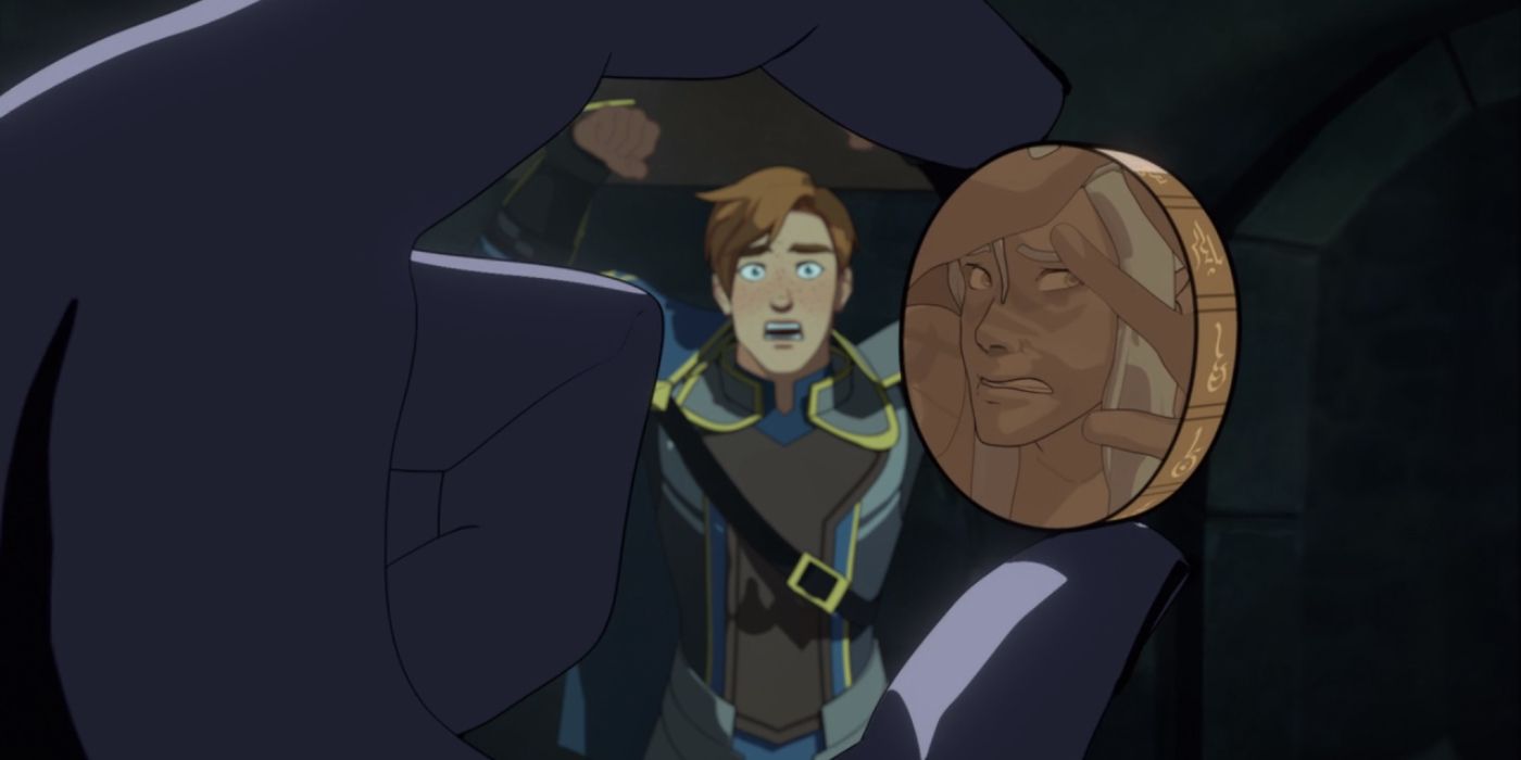 Viren shows Gren the coin with Runaan trapped inside in The Dragon Prince