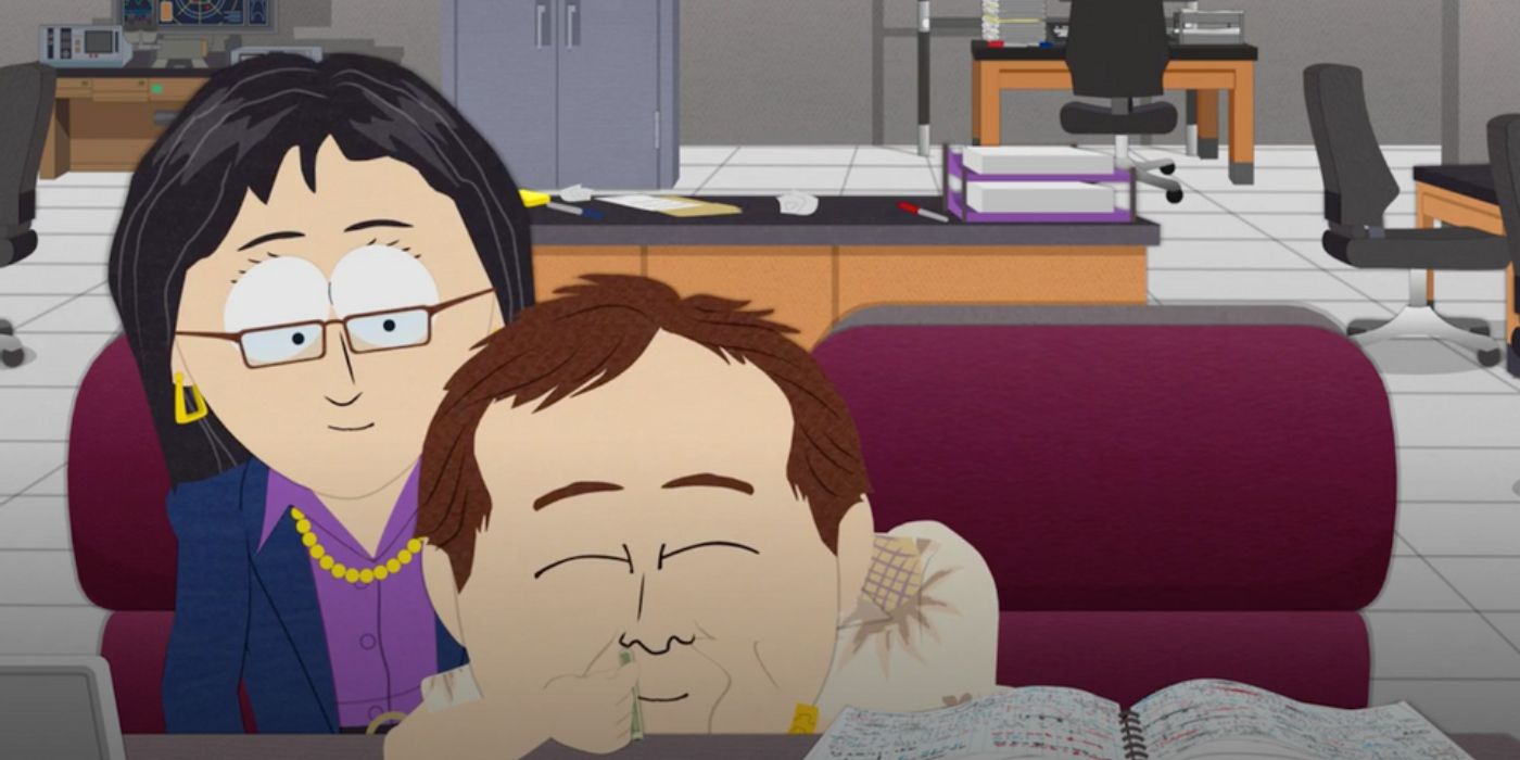 Wendy and Clyde doing drugs in a lab in South Park Post Covid.