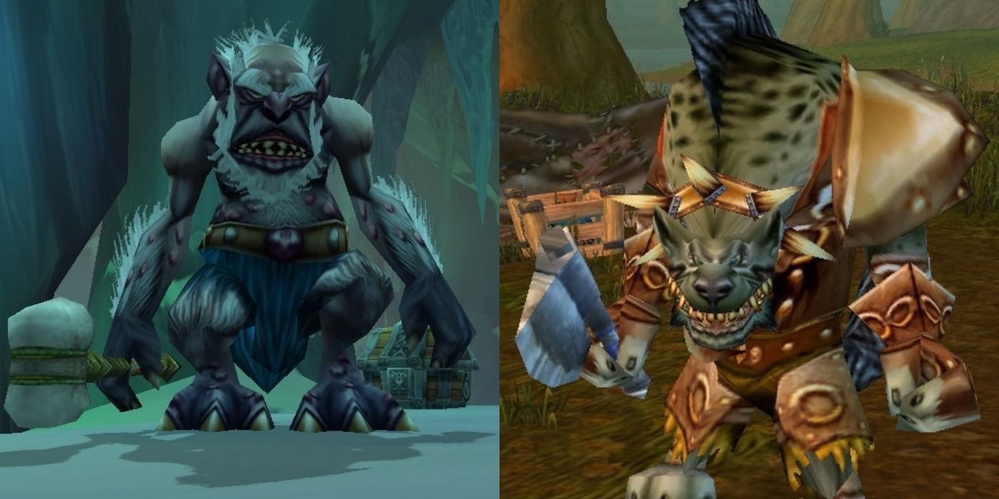 Split image of some of World of Warcraft's low-level cave troll and hyena-like monsters