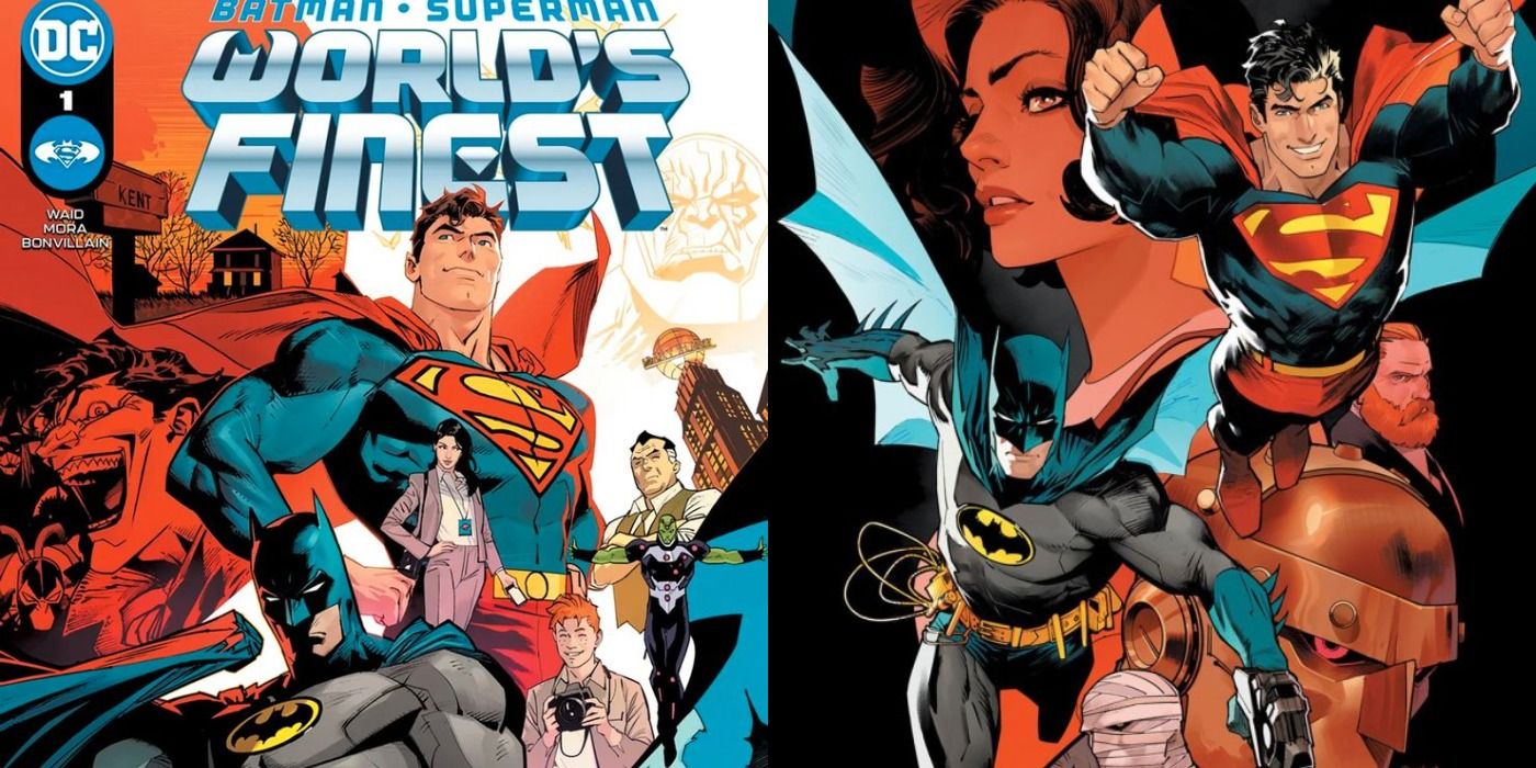 Split image of Batman and Superman together on World&rsquo;s Finest cover arts