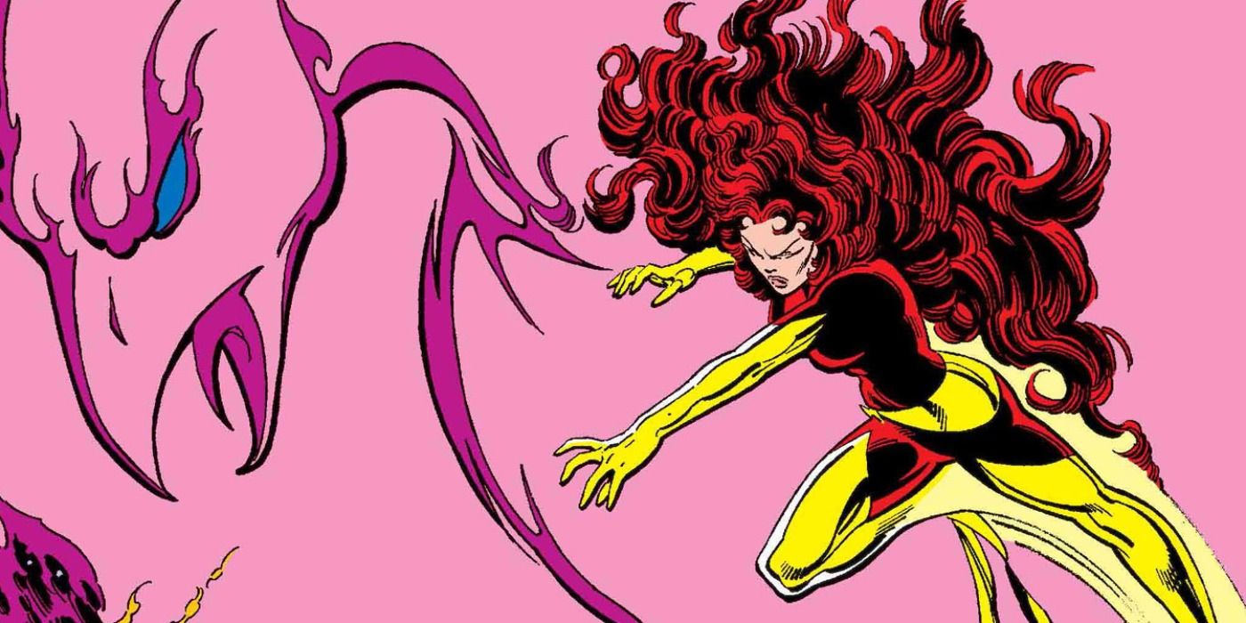 Jean Grey voando e usando seus novos poderes como a Fênix Negra na Marvel Comics.