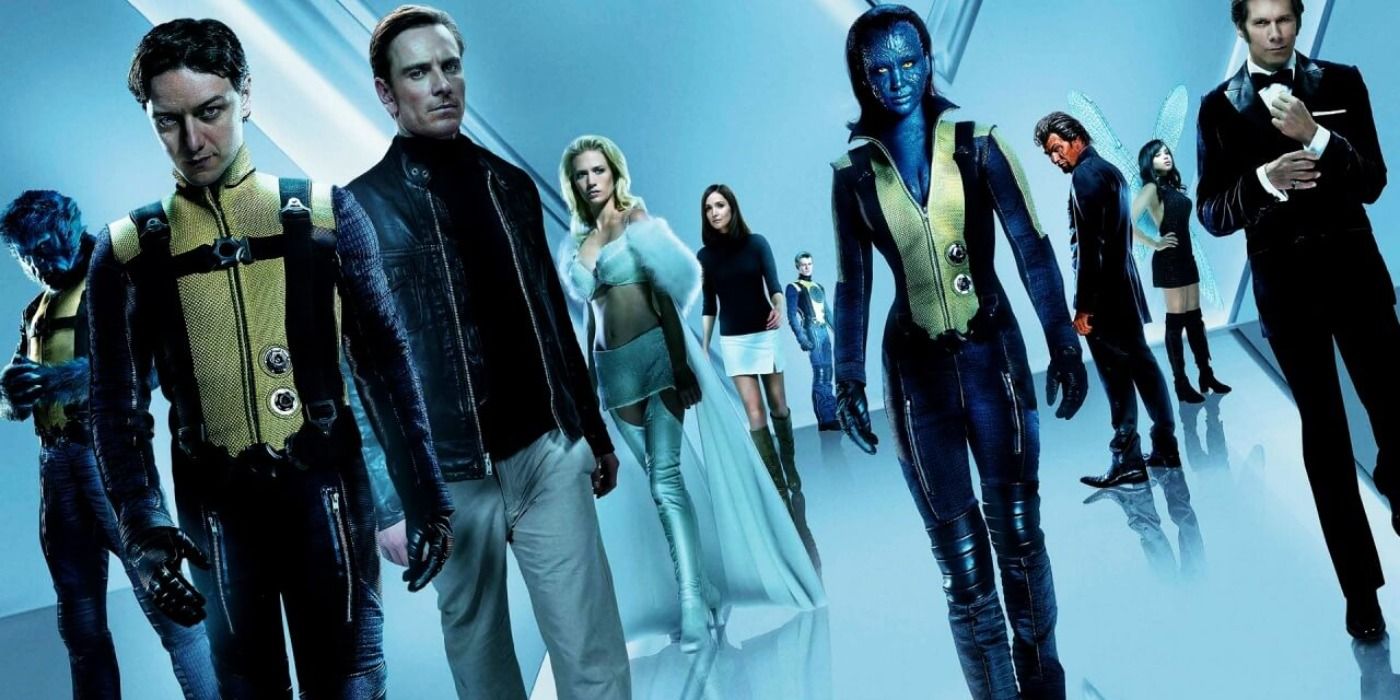 Professor X e Magneto liderando Mística e o resto dos X-Men na Primeira Classe