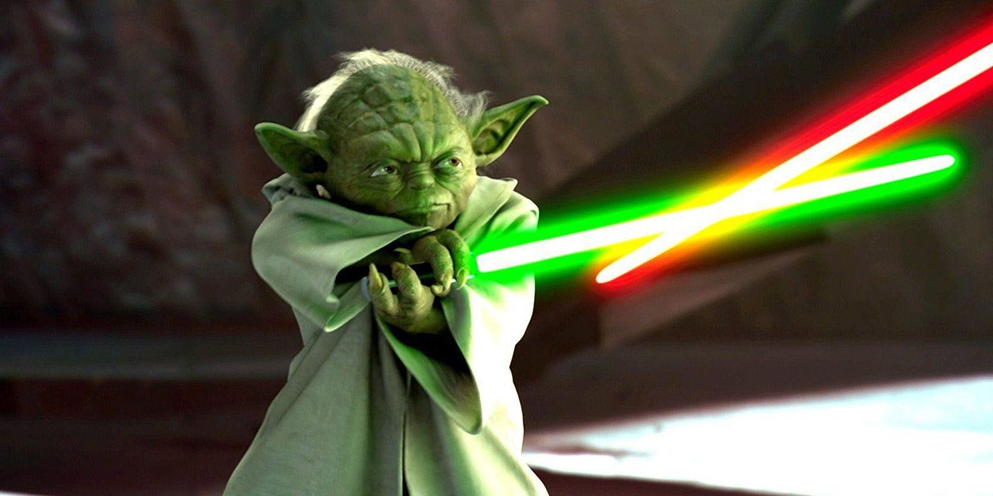 Yoda fights Count Dooku in Star Wars