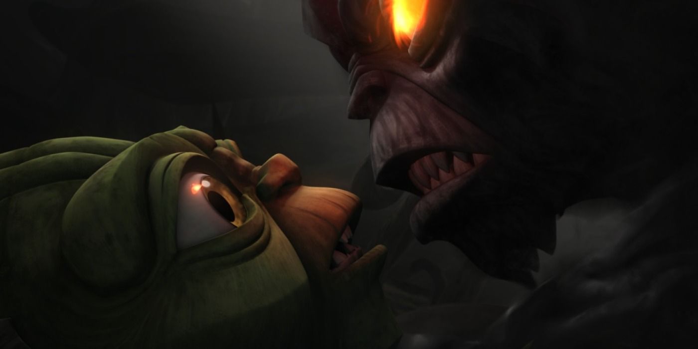 Yoda fights his dark side shadow in The Clone Wars
