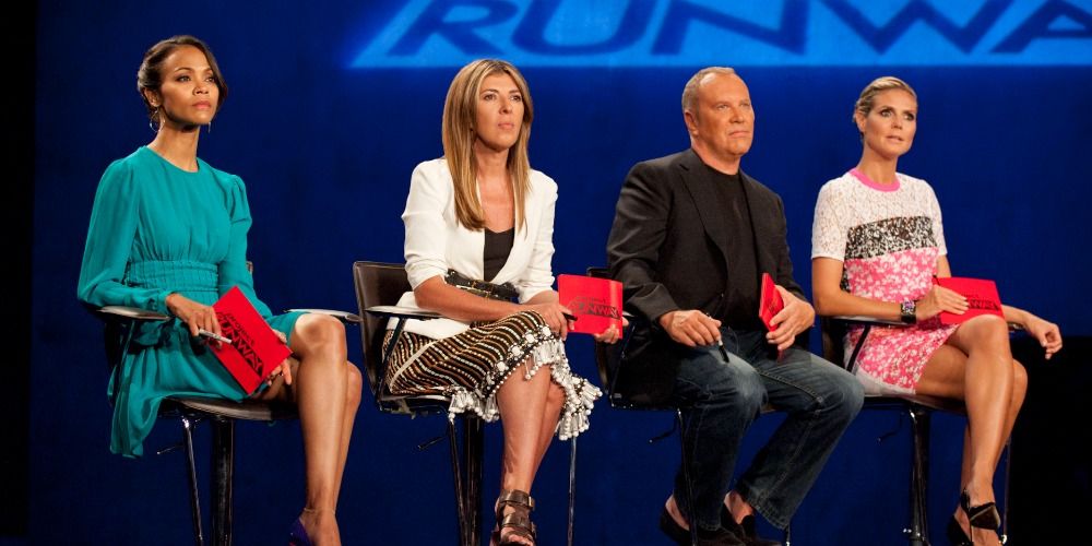 Zoe Saldana guest judging on Project Runway sitting with other judges