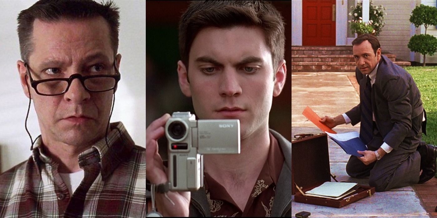 Wes Bentley, Chris Cooper, and Kevin Spacey in an American Beauty collage.