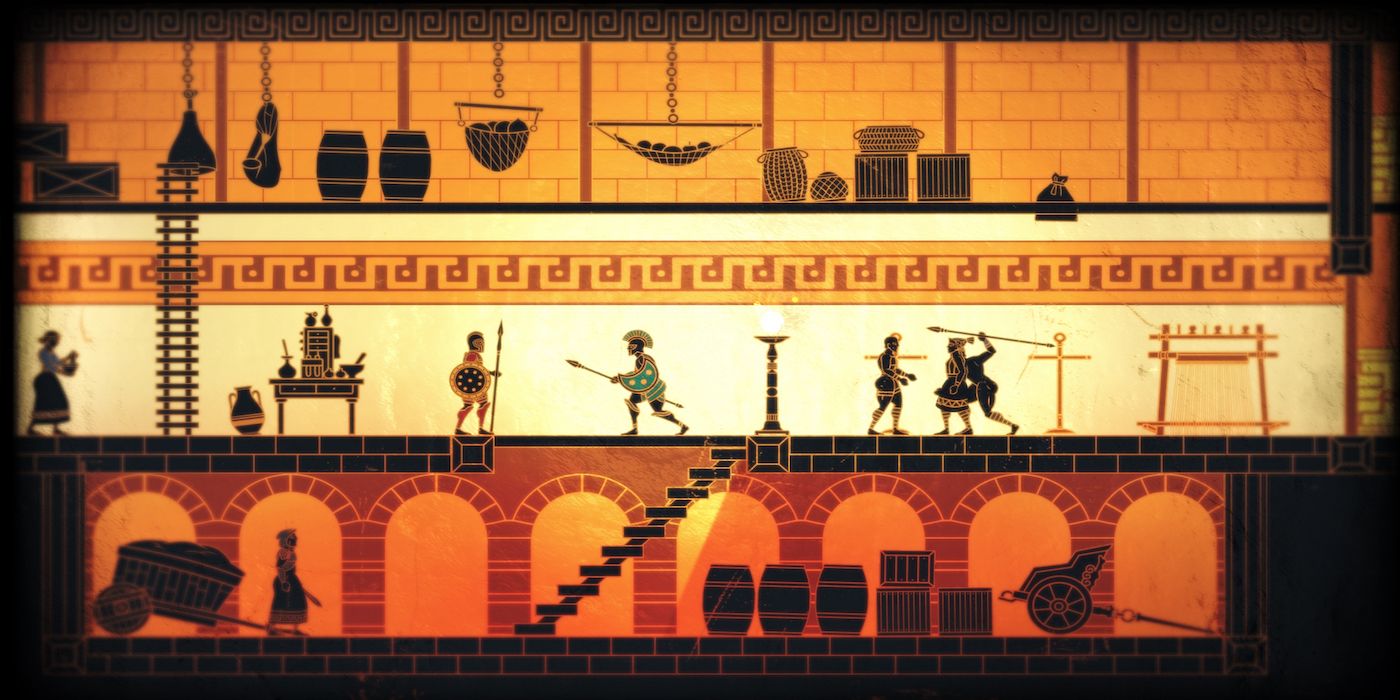 The character navigates a level from Apotheon 