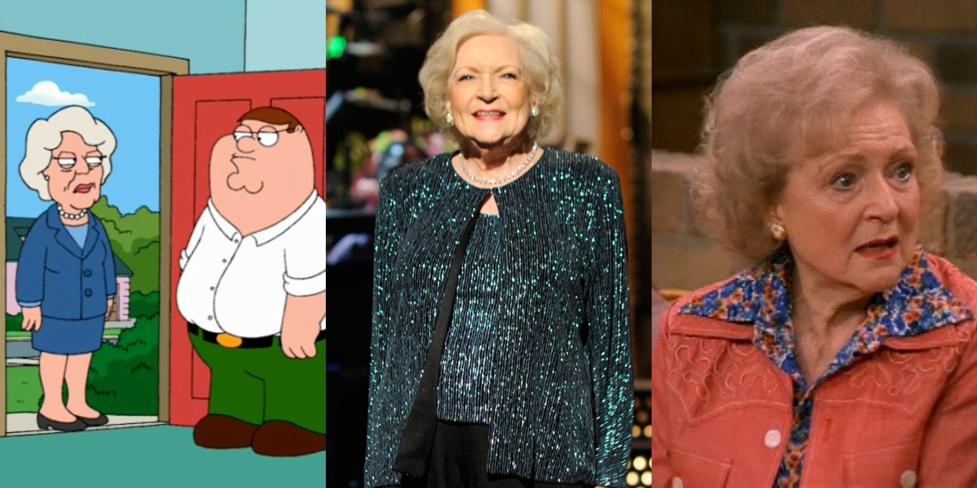 Split image of Betty White in Family Guy, SNL, and That '70s Show