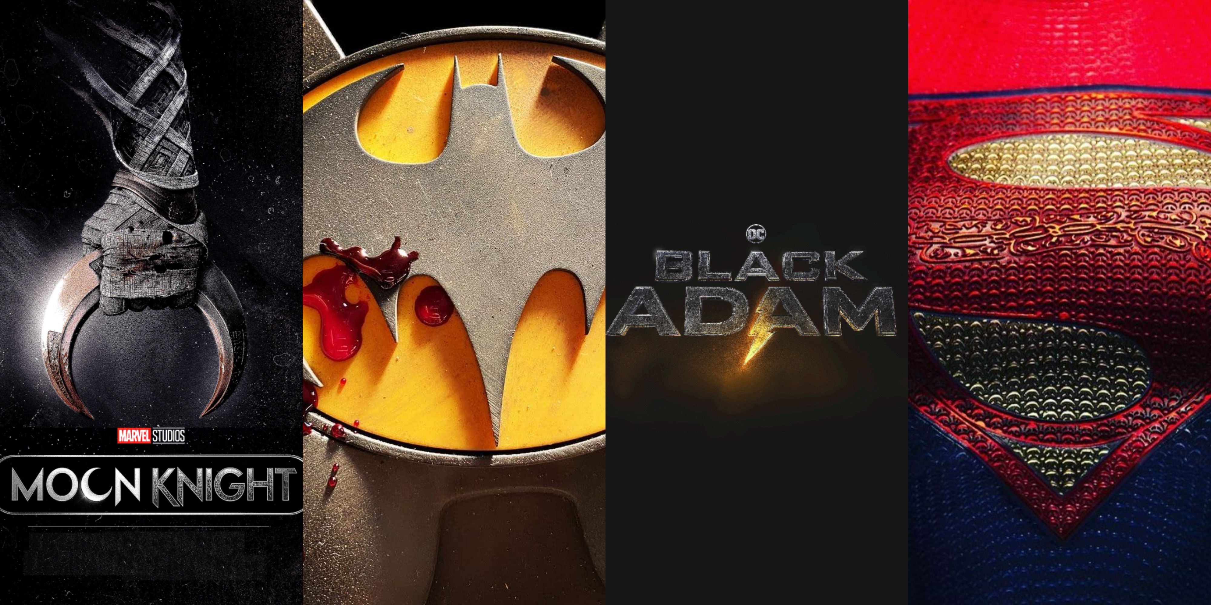 combined images of the symbols of Moon Knight, Black Adam, and Batman and Supergirl in The Flash