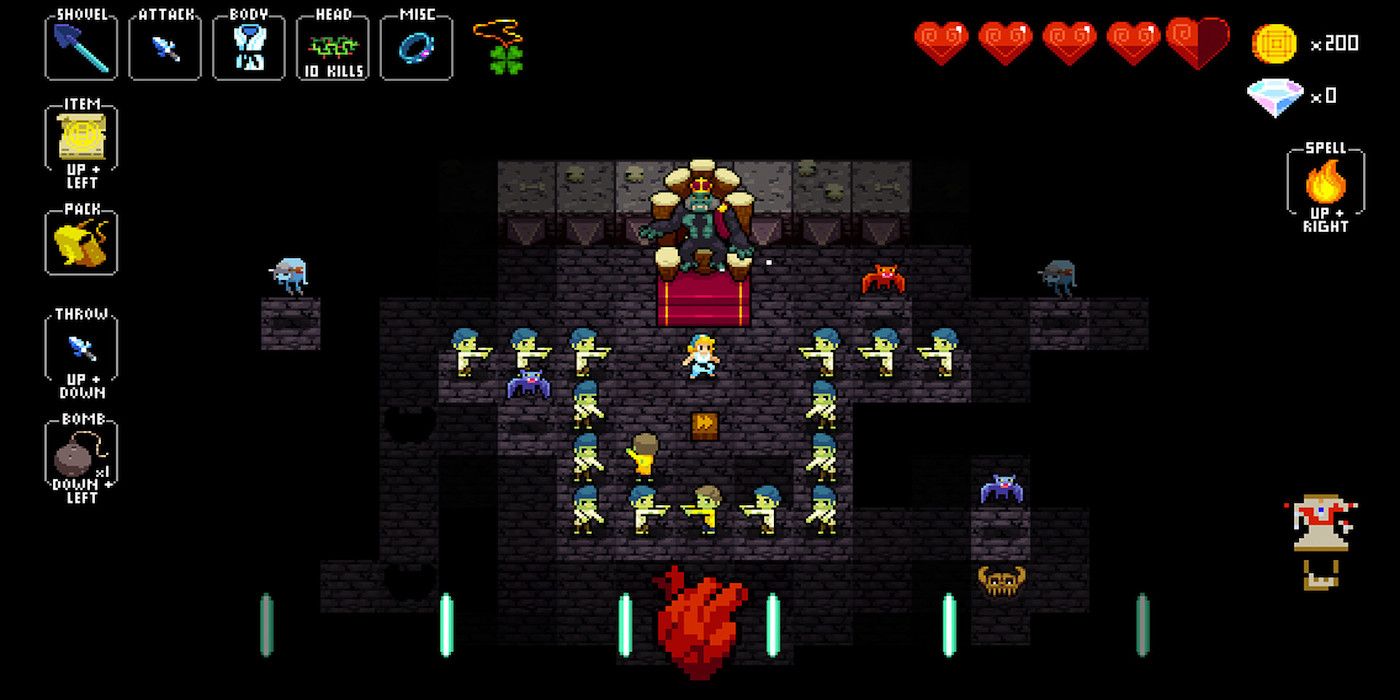 The main character faces off against a boss in Crypt of the NecroDancer 