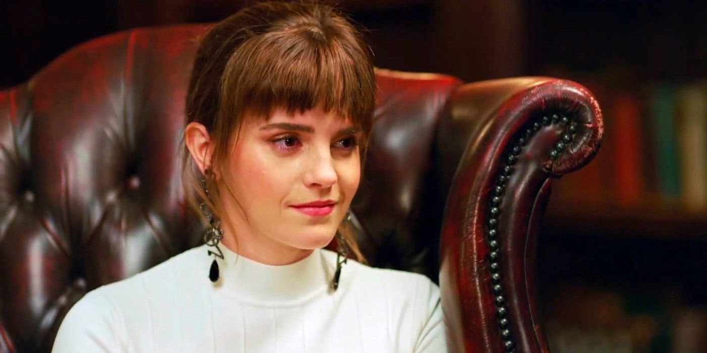 Emma Watson listens in Return To Hogwarts.