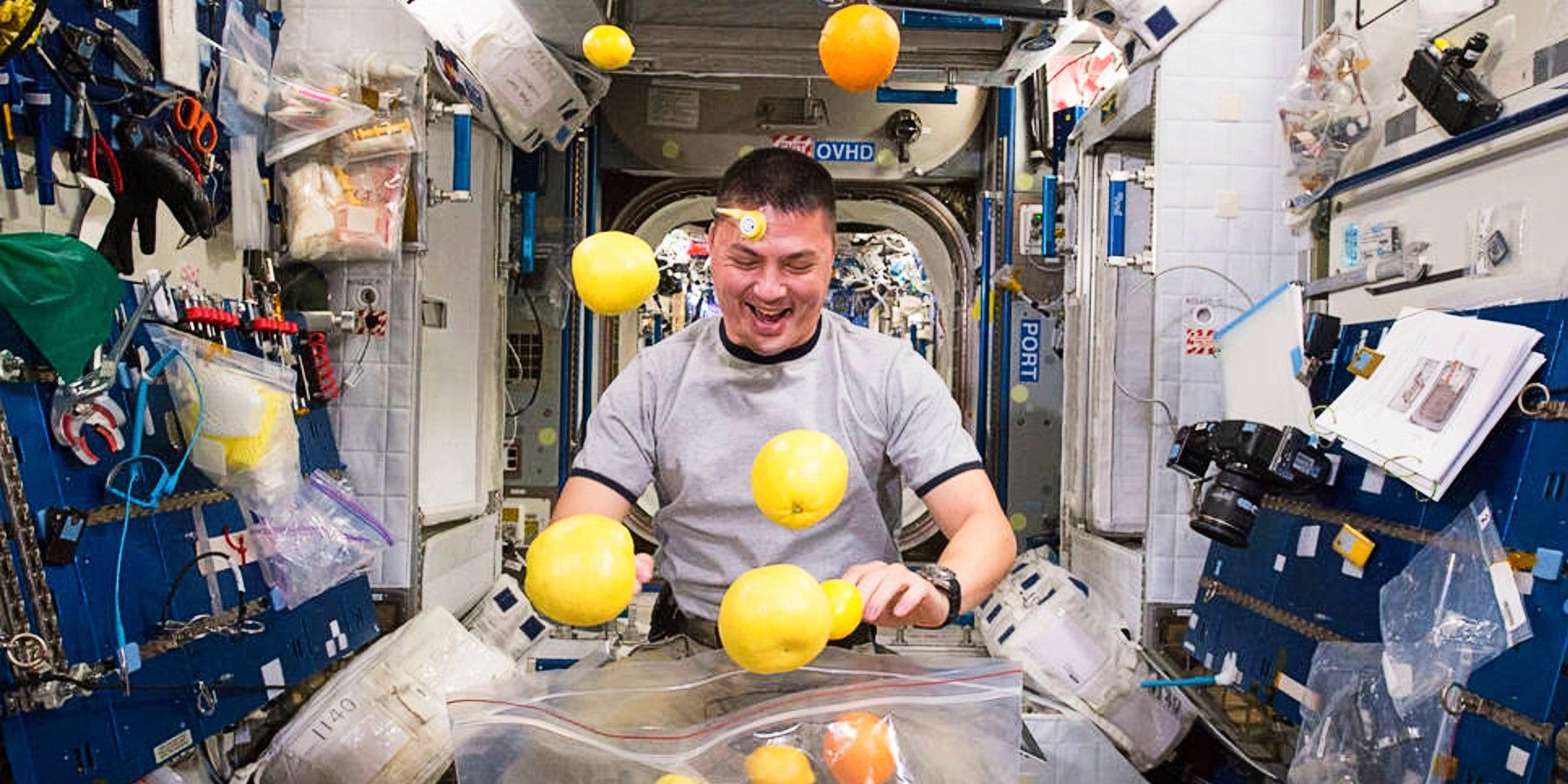 NASA Astronaut Plays With Fruits In The ISS