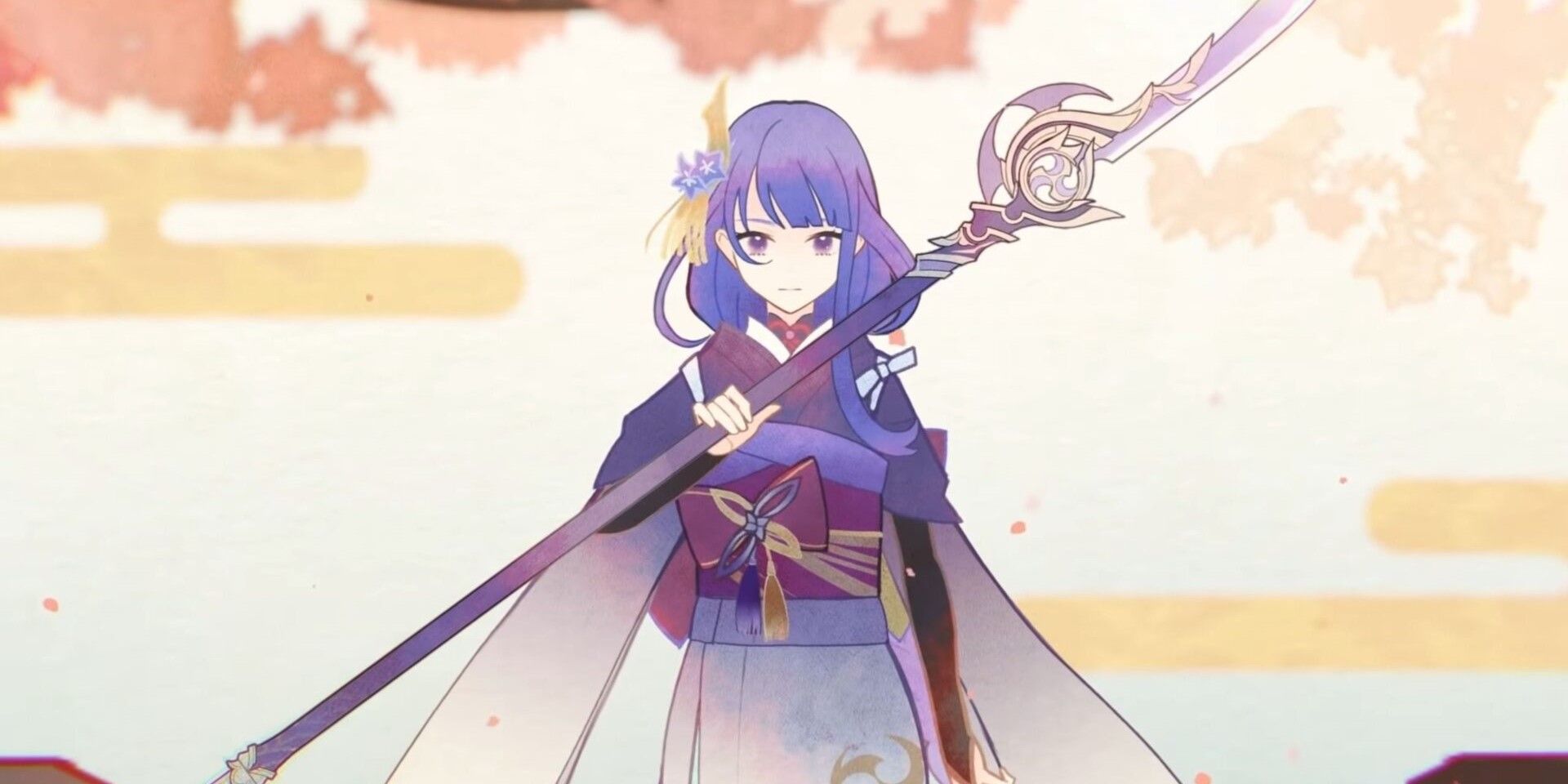 Genshin Impact's Raiden Shogun with her polearm